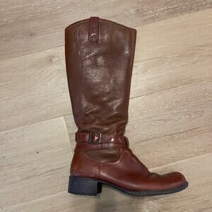 Born BOC Boots Riding Ankle Straps Zip up Brown Cognac Leather Tall 8/39 Comfy